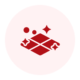 Red sparkling tiles on light pink background.